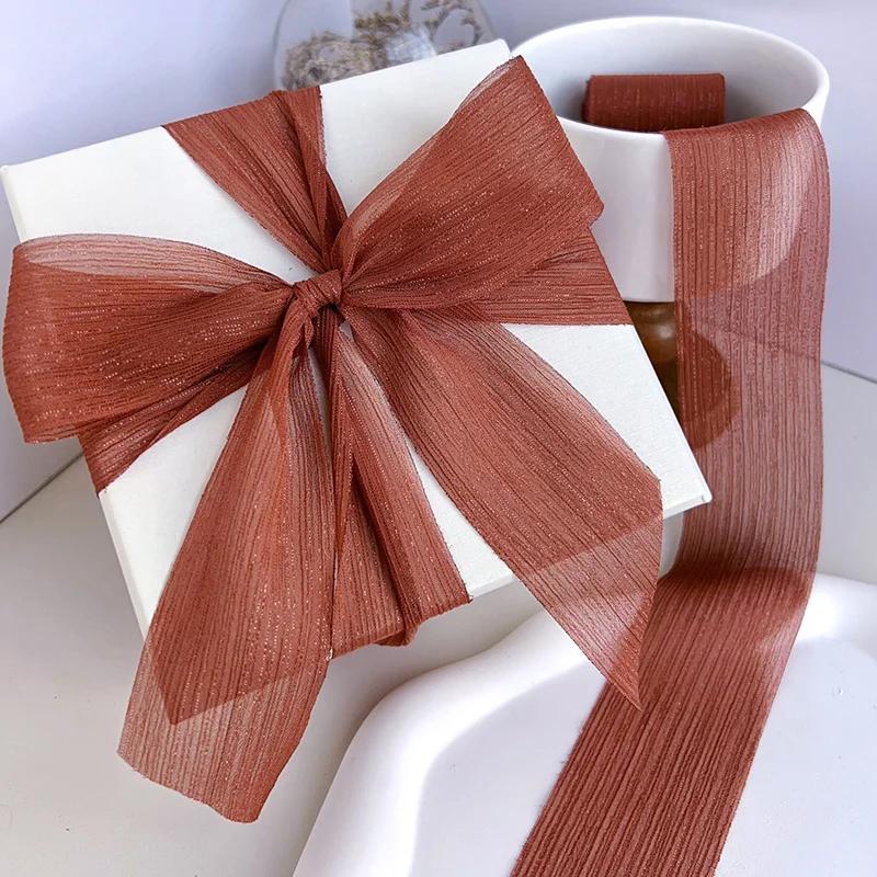 Silver Sparkling Yarn Ribbon Chiffon Wedding Wrinkle Mesh Accessories Bright Silk Wrinkle Gift Box Flower Bundle Packaging