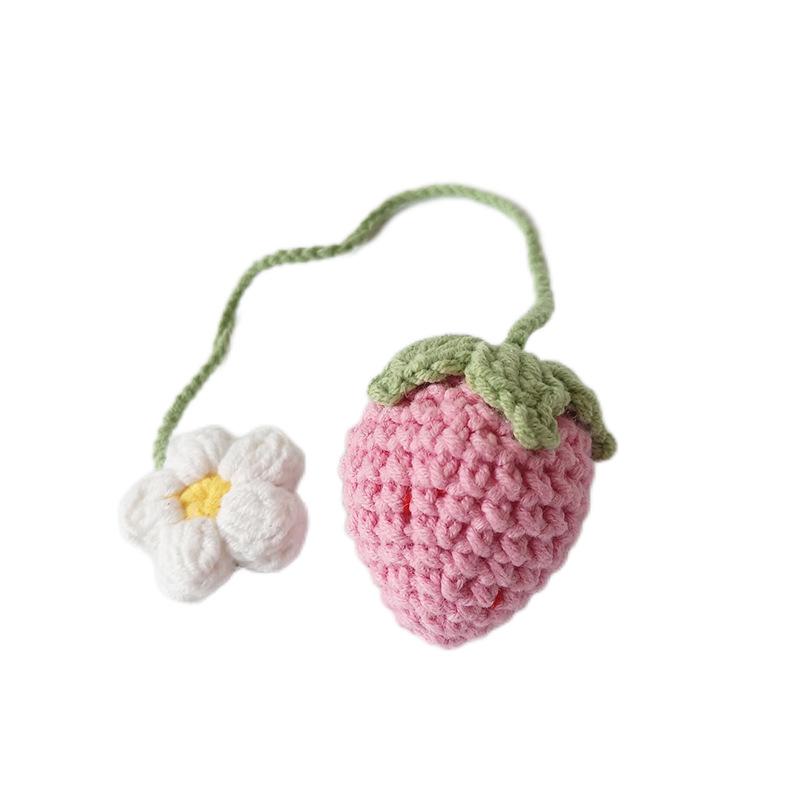 Handmade Crochet Strawberry Bag Key Charm Jewelry Accessory