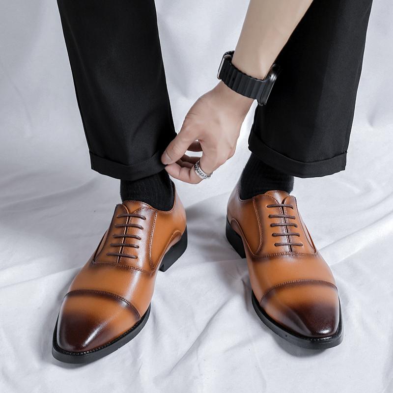 FashionGenuine Leather Shoes for Men Oxfords Lace Up Male Wedding Party Office Work Shoes Elegant Designer Brand Dress Shoes for Men