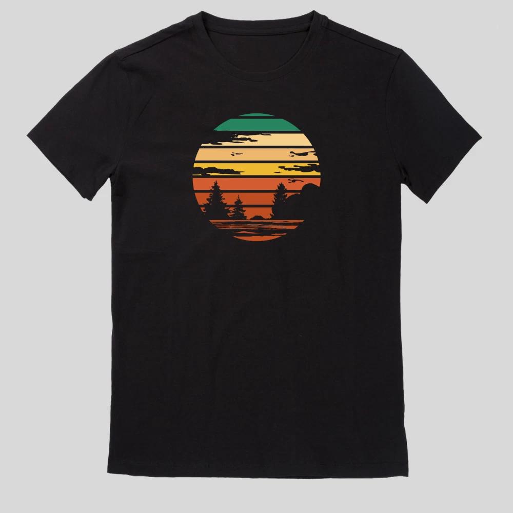 Retro Sonnenuntergang Wald Silhouette T-Shirt XL
