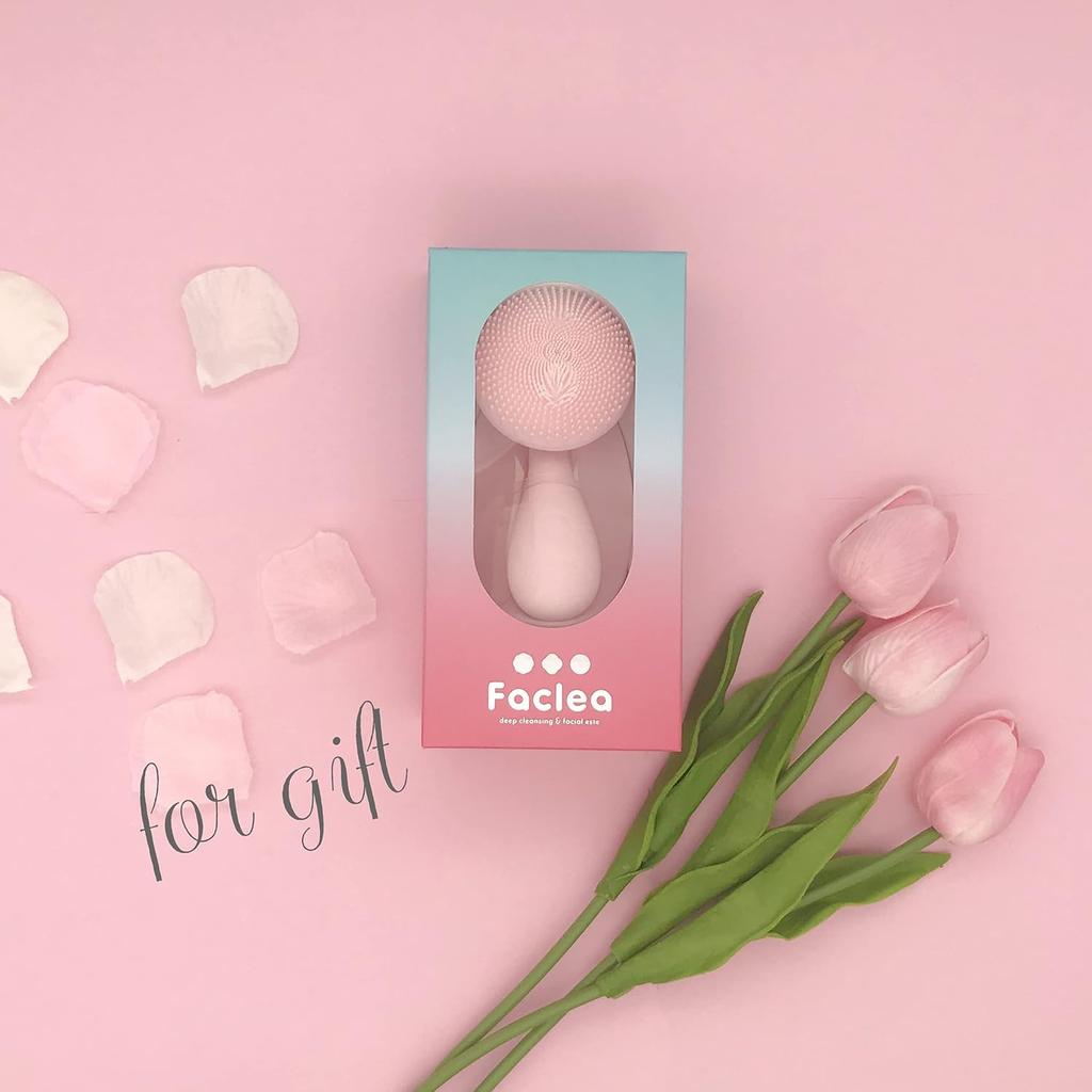 Cleanse Your Pores! Faclea Electric Facial Cleansing Brush, Sonic, Magnetic, Waterproof, and Gentle On Skin with Plant-Based Silicone (Cotton Pink)