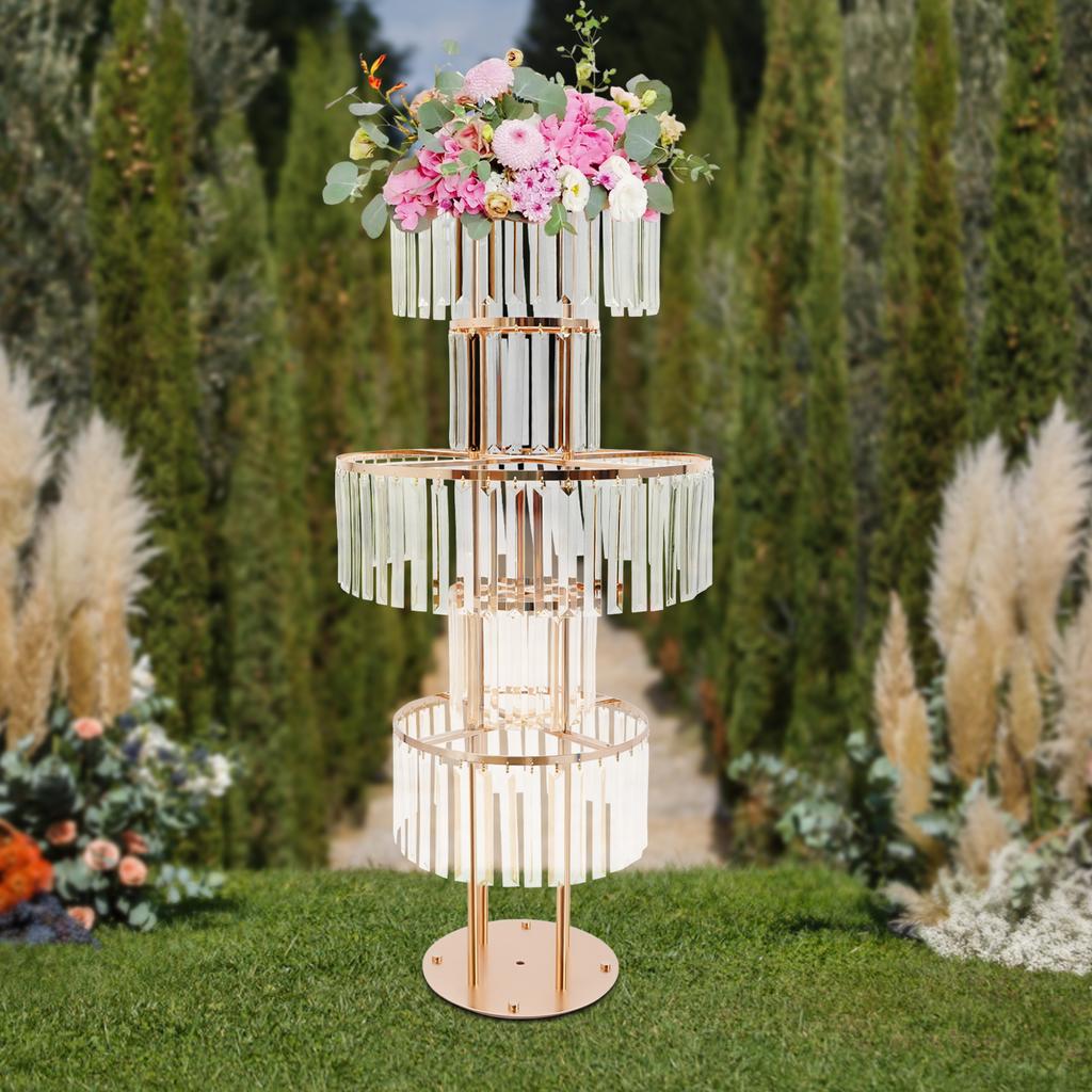 5-Tier Gold Crystal Flower Stand for Wedding Decor, Elegant Acrylic Iron Flower Holder, Modern Tabletop Display Rack for Party
