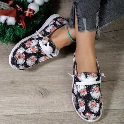 Mode Weihnachten Sneakers Frau Einsame Leinenschuhe Herbst Weihnachtsmann Druck Mode Atmungsaktiv Lässig Flache Schuhe Neujahrsgeschenke