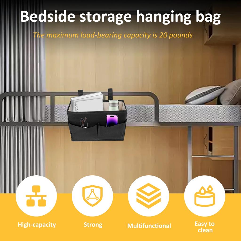 Aufbewahrungstasche für das Bett Baumwolle Leinen Große Kapazität Nachttisch-Organizer mit Seitentaschen Hängendes Etagenbett-Caddy für Studentenwohnheim