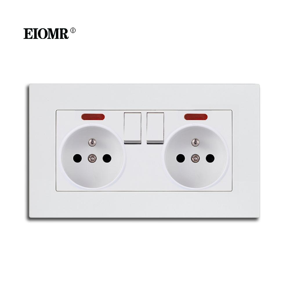 

EIOMR ЄС Подвійна розетка 16А з вимикачем Кришталева скляна панель 146мм*86мм зі світлодіодним індикатором Настінна розетка Франція Росія Іспанія PC Panel a1