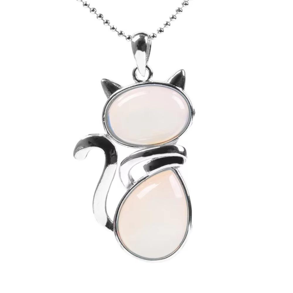 Pink Purple Stone Pendant Cute Shape Cat Jewelry Necklaces Daily Wear Cat Necklaces  Pet Lovers