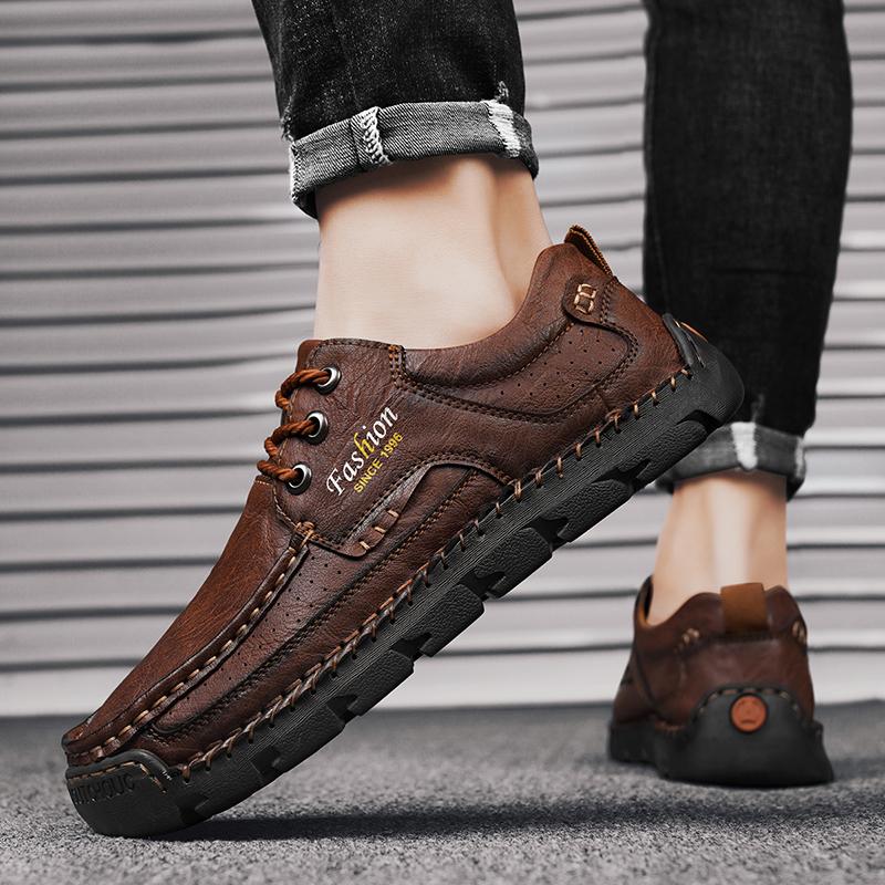 Fashion Fashion Stylish Casual Shoes for Men New Leather Men's Hiking Shoes Lace-up Man Light Flats Comfortable Outdoor Driving Flats