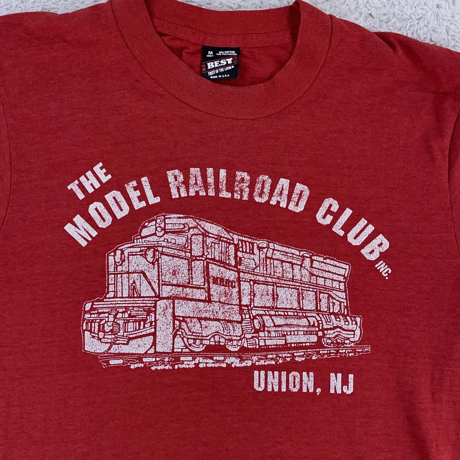 

Vtg Model Railroad Club Union New Jersey Shirt Mens Small Train Locomotive 90s XL