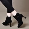 Fashion Fall New Pointed Toe Side Zipper Metal Belt Buckle Anti-Slip Wear-Resistant Stiletto Heel Short