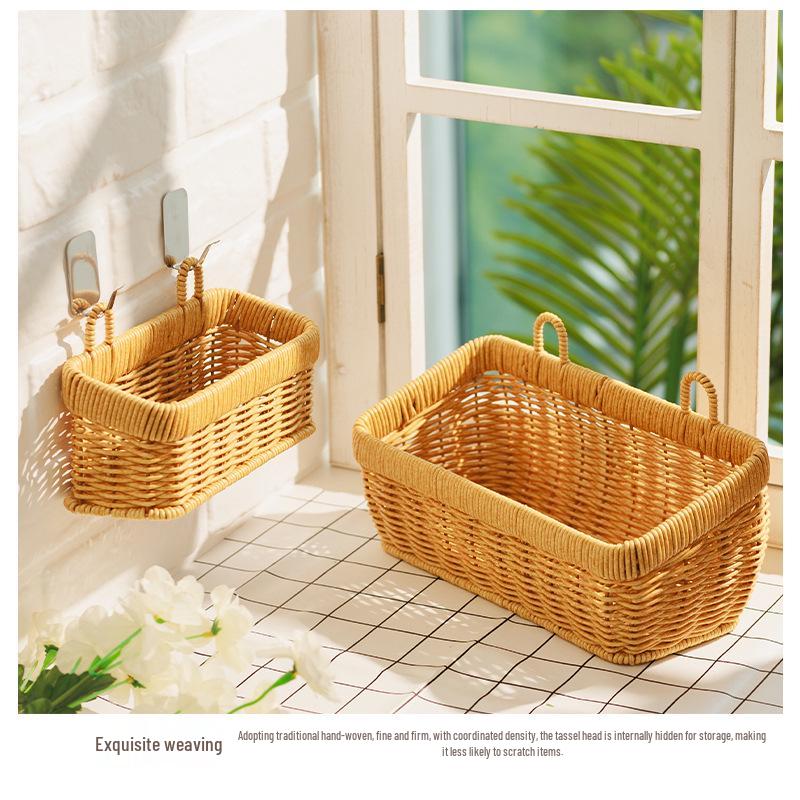 Imitation Rattan Wall-Mounted Basket for Storage & Decor