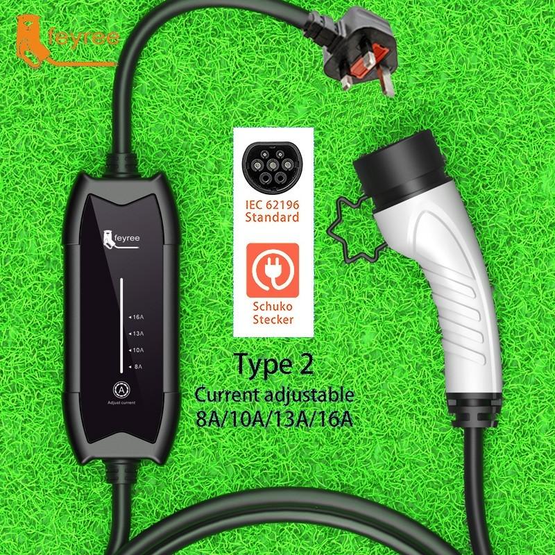 Feyree EV Type2 Portable Charger 16A 3.5KW for Electric Vehicle with Multiple Protections