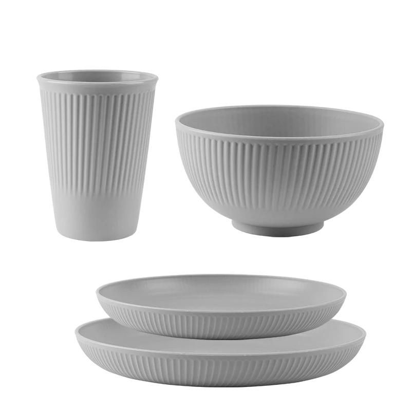 Wheat Straw Cutlery Set 4Pcs/Set Bowl Cup Dish Set Portable Tableware Set Dinnerware Kits for Picnic Camping