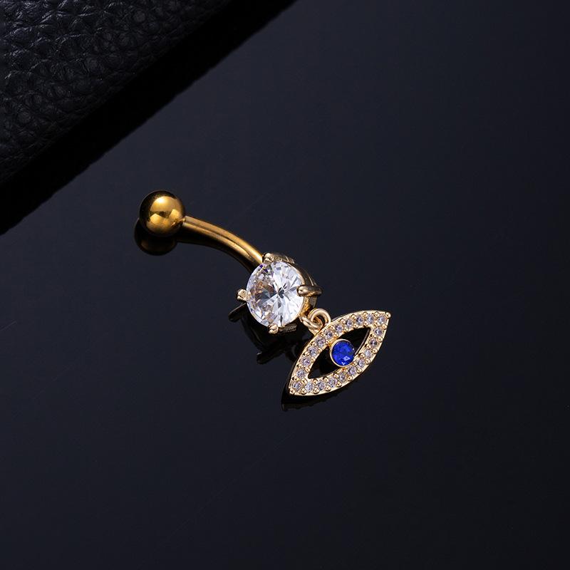 Colored Zircon Spiral Navel Nail Wind Star Moon Navel Ring Pierced Tassel Navel Buckle