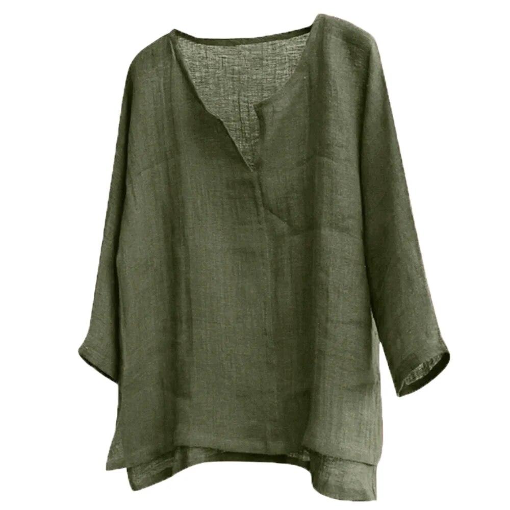 Men's Summer Spring Long Sleeve Loose Shirt Solid Color Casual Long Sleeve Cool Shirt Vn-eck Tops Size