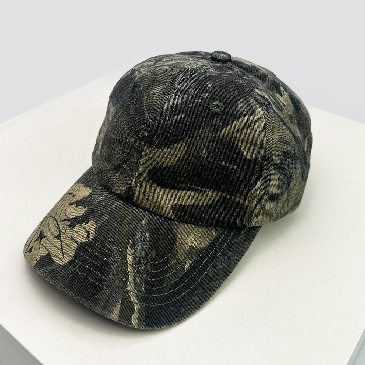 Neue Unisex Retro Camo Nischen Graffiti Baseballkappen Sonnenschutz Street Vielseitig Persönliche Schirmmützen Sport Mode Outdoor Reisen 52-60cm black