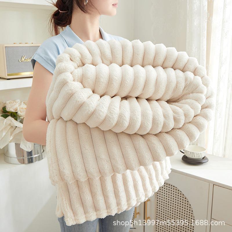 Imitation Rabbit Fur Plush Solid Color Multifunctional Large Ribbed Flannel Blanket