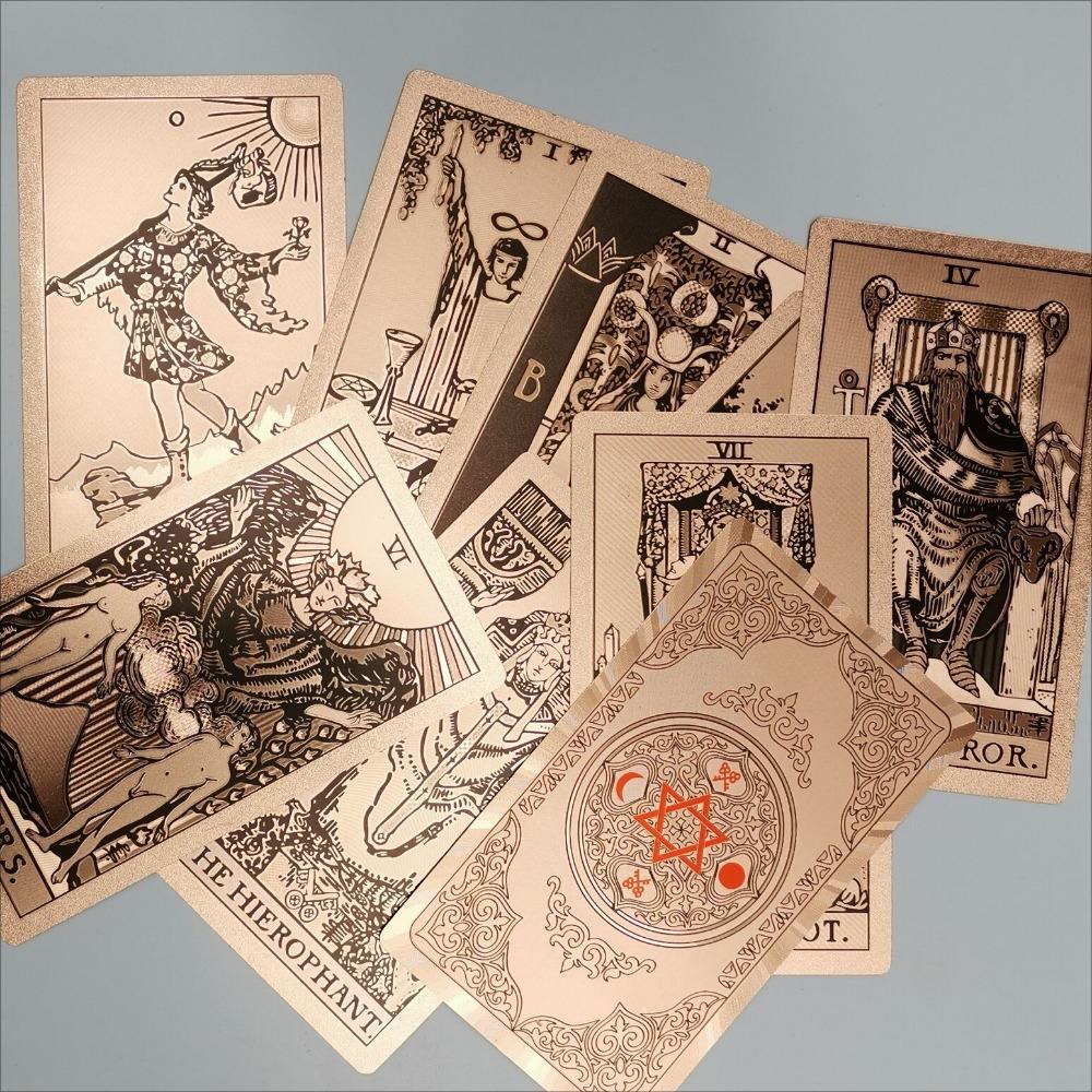 Hexagram Gold Foil Tarot Cards with Rose Pattern, 78 Cards Rider Tarot Deck 12*7cm, with Paper Instruction Guide