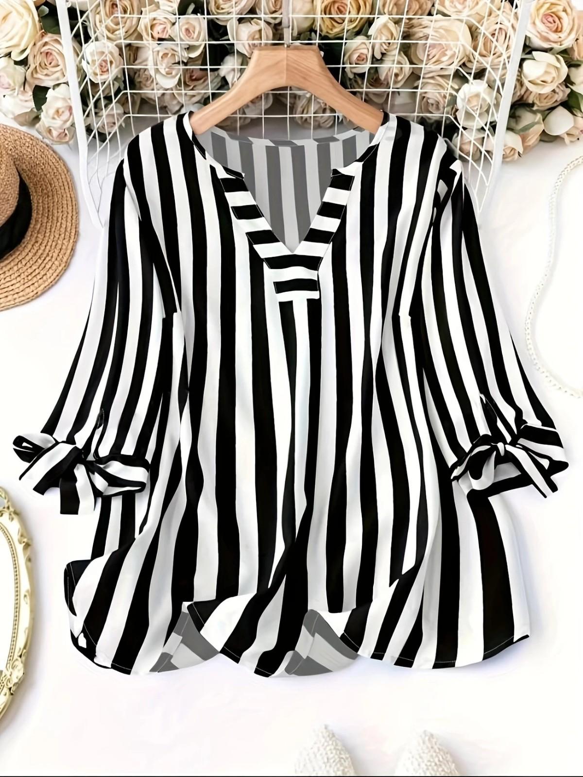 

Ladies Summer Striped Seven Quarter Sleeve Casual Shirt XXXL чёрный