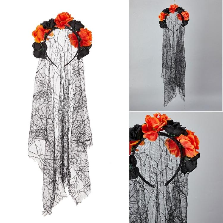 Delicate Rose HairBand Black Headdress Mysterious Rose Hairband with Black Headdress for Halloween Parties Costume