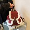 Schoolbag1011 Autumn and Winter Retro Suede Drawstring Backpack Korean Version Lamb Wool Splicing Commuter Casual Portable Small Backpack