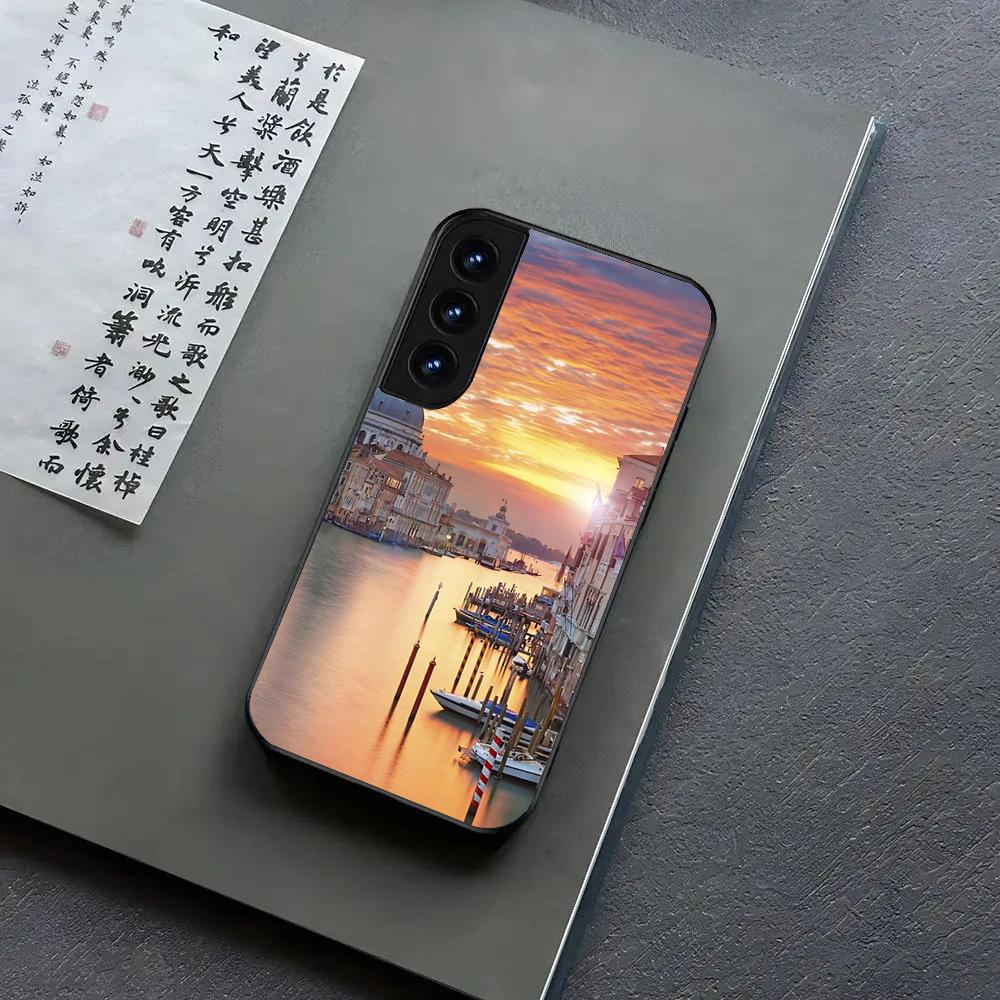 Water City Venice Phone Case For Samsung S24, S25 22,30,,Note20,Ultra,Lite,Ultra,5G,Plus,FE Black Cover