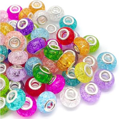 Lot de 12/30/60 perles d'espacement européennes à gros trous pour travaux manuels, couleurs mélangées, pour la fabrication de colliers, de bracelets et de bijoux