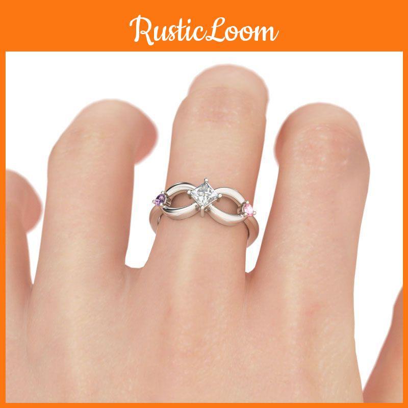 Stylish Creative 8 Character Rhinestone Alloy Infinity Silver Plated Ring