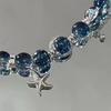 Niche Design Starfish Chain Tassel Bracelet for Women Fantasy Gradient Blue Crystal Beads Elastic Rope Bracelet Student Jewelry