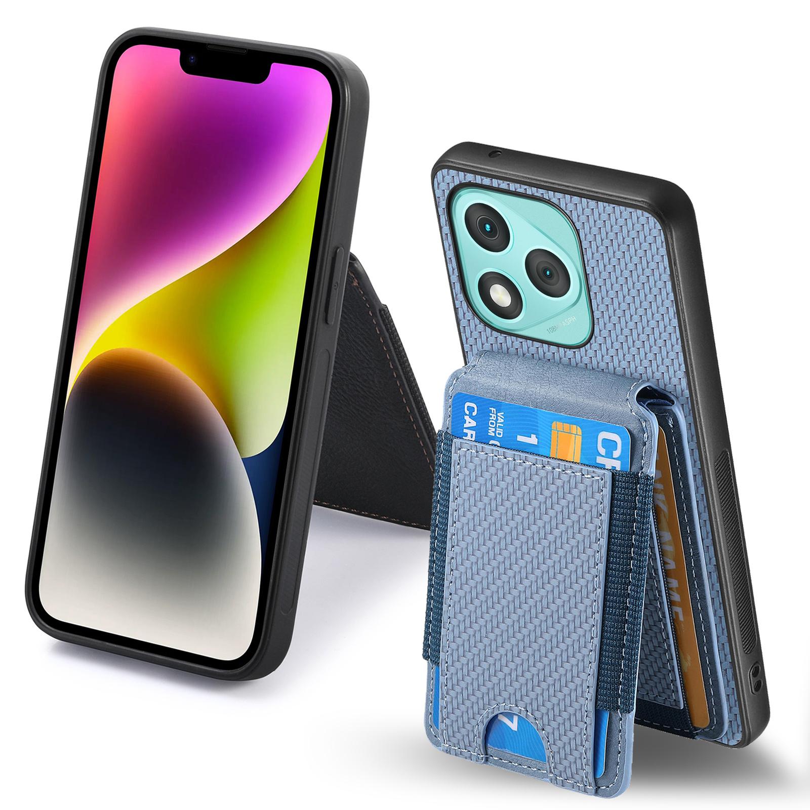 

For Honor 400 Lite 5G Case with Card Holder Kickstand Leather Back Cover Blue