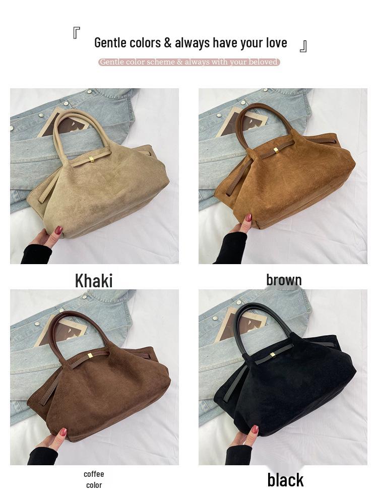 Winter Retro Suede Basket Shoulder Bag: Versatile, Large-Capacity Handbag