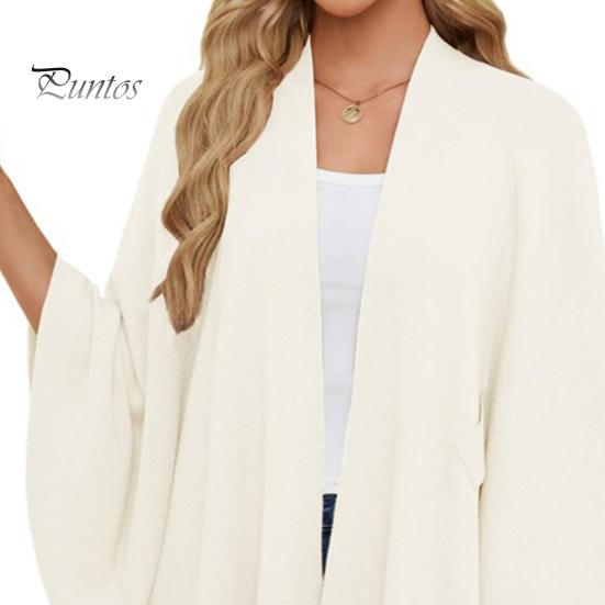 Bluzka z peleryną w jednolitym kolorze, rękawy typu nietoperz, płaszcz szalowy, średniej długości, krzyżowy wzór, bluzka w stylu peleryny