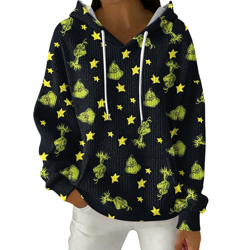 Women's Fashion Casual Christmas Print Pullover Long-Sleeve Hooded Sweatshirt