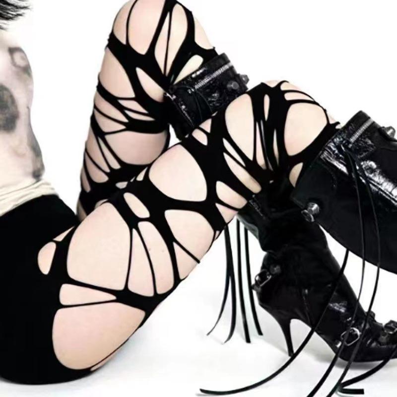 Sexy lingerie hand-torn yk hottie Le meat socks sexy subculture black big hole stockings leggings fishnet socks
