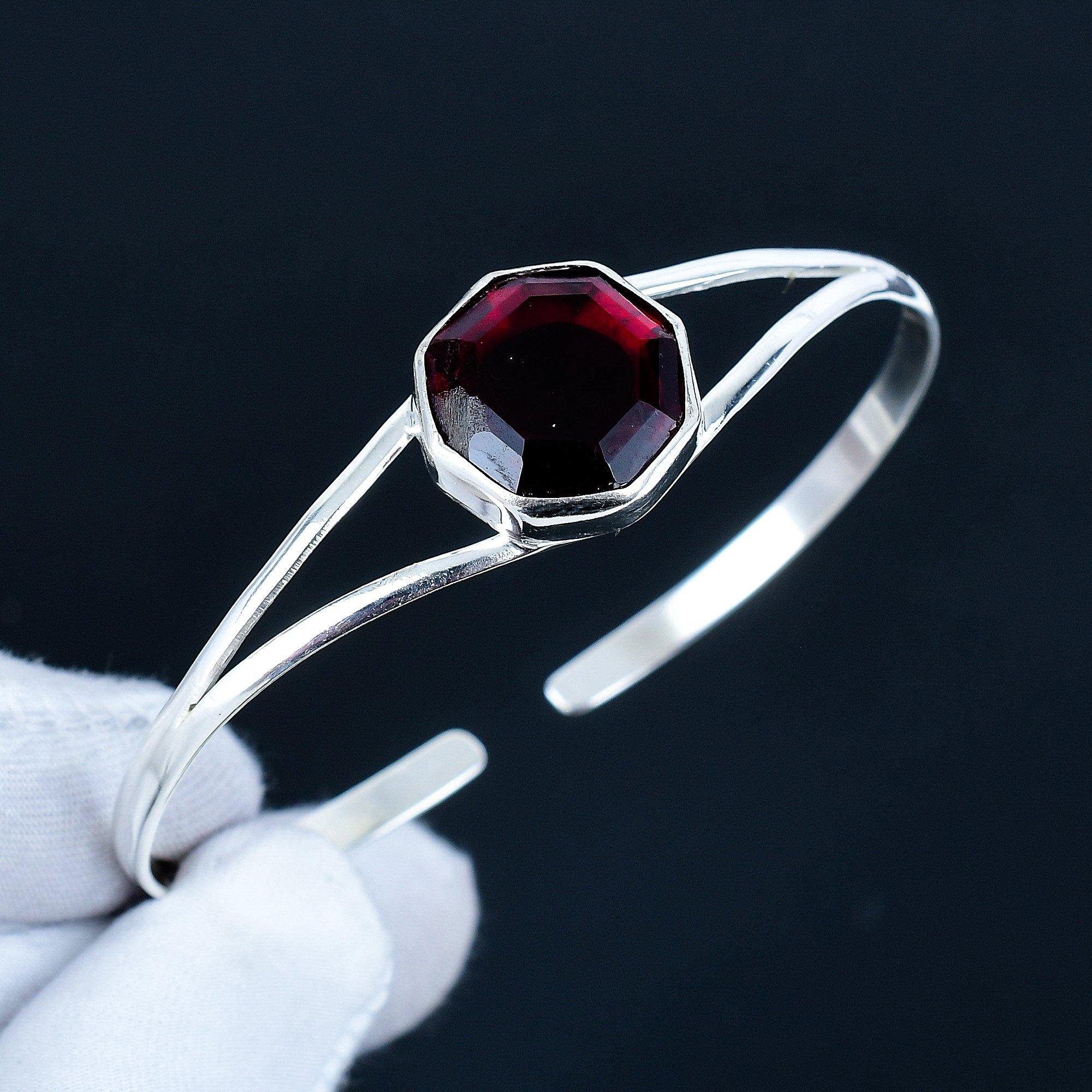 

Красный гранат шестиугольный драгоценный камень ручной работы манжета браслет 925 стерлинговое серебро манжета браслет, браслет с красным гранатом для жены, унисекс браслет 7 красный