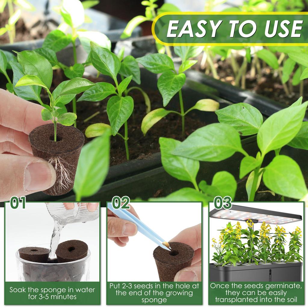 50Pcs Seed Grow Sponges Replacement Root Growth Sponges Seedling Starter Plugs Seed Starting Seed Pod Hydroponic Garden Planting