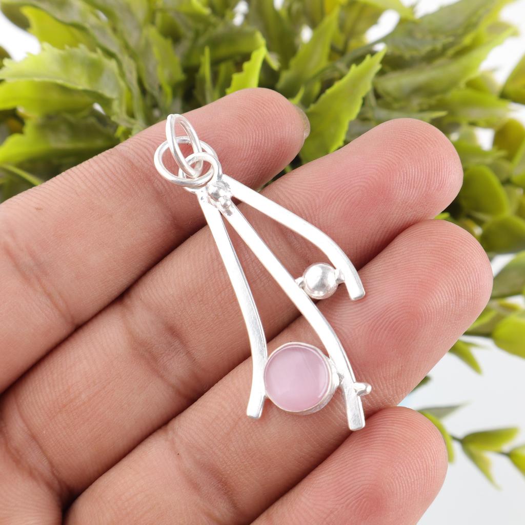 Pink Cat's Eye Gemstone Jewelry, Handmade 925 Solid Sterling Silver Pendant, Attractive Silver Chain Pendant For Wedding Gift