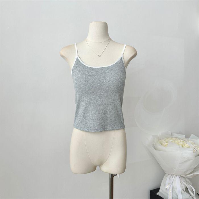 

Корейская версия контрастного маленького жилета с подтяжками, летняя облегающая одежда Sweet Hot Girl и облегающий топ без рукавов one size серый