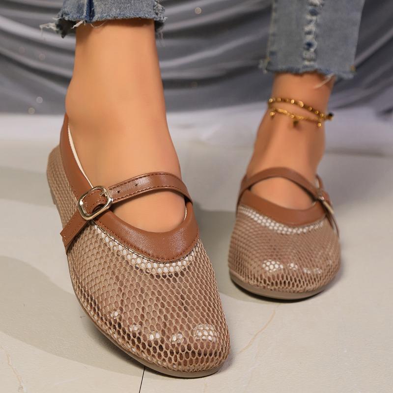 Fashion Autumn New Flat Single Shoes Women Fashion Round Head Shallow Mouth Mesh Hollow Breathable Soft Bottom Low-top Shoes