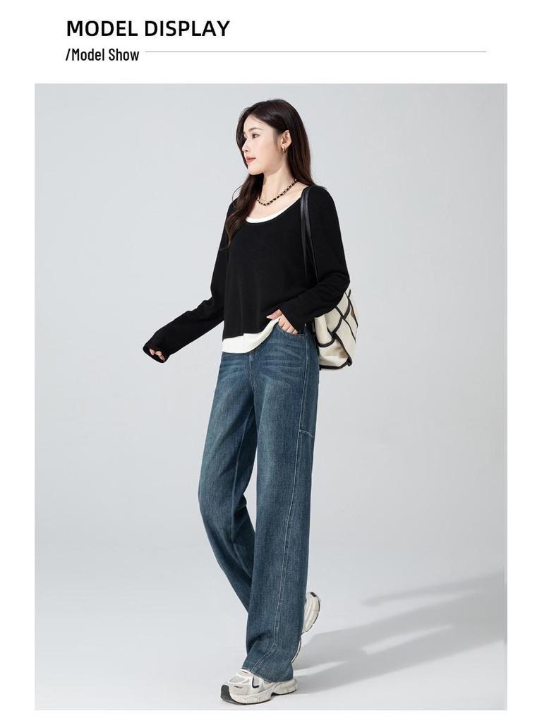 Zhengzhou Women's High Waist Loose Straight Leg Jeans - Casual Autumn Fashion