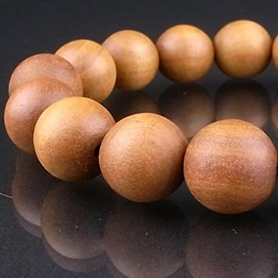 [Senshi Shuin] Authentic Indian Sandalwood Prayer Beads Bracelet, 15mm Round Beads, 4 Sizes (Small13 Beads)