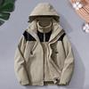 2Pcs/Set Trench Coat with Detachable Hood Contrasting Color Splicing Design Adjustable Cuffs Elastic Hat Outdoor Jacket Liner Se