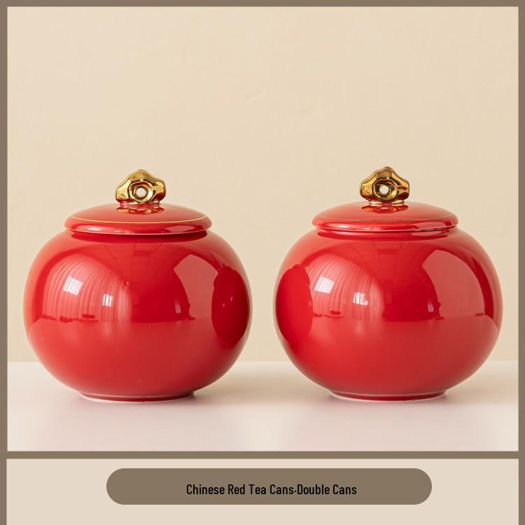 

Red Wedding Candy Jars Pair - Large Souvenir Gifts for Dowry 830ml