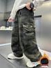 Boys' Camouflage Warm Straight-Leg Pants - Autumn/Winter 2025, Plus Velvet Thickened for Medium/Large Children
