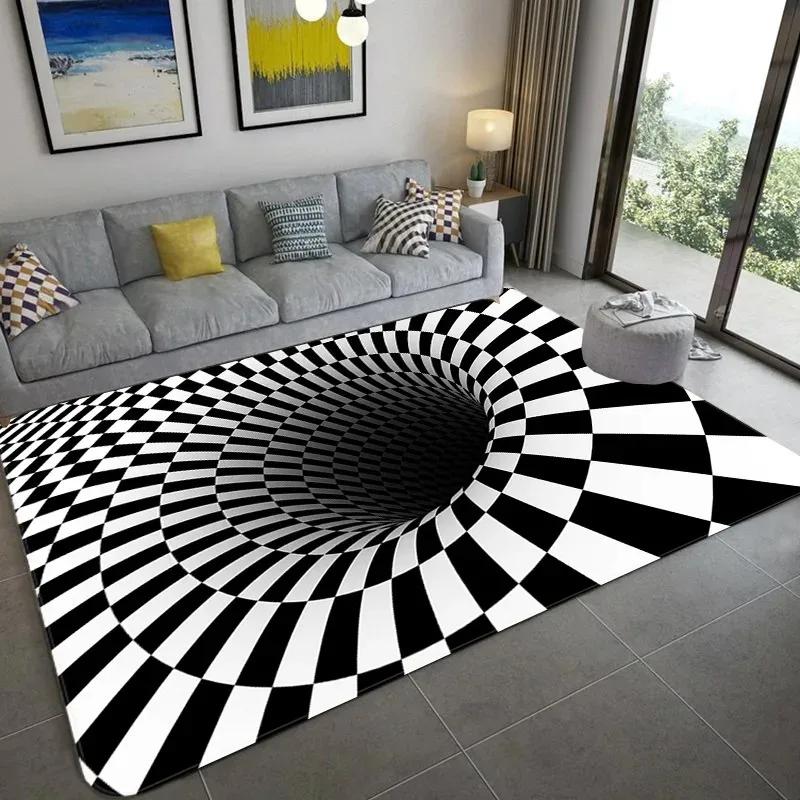 3D Vortex Illusion Carpet Entrance Door Floor Mat Abstract Geometric Optical Doormat Non-slip Floor Mat Living Room Decor Rug