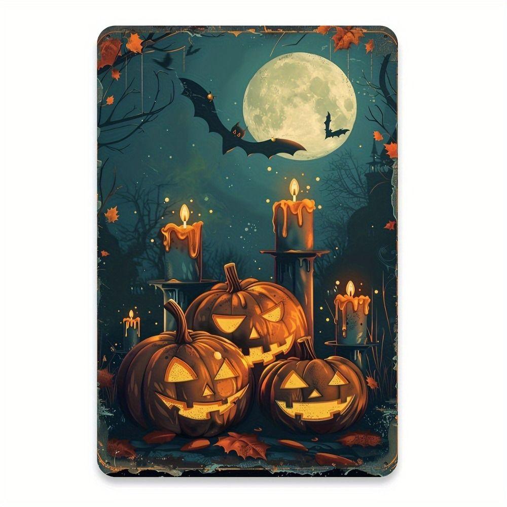 Witch Cat Forest Halloween Sign Metal Tin Sign 20x30 cm Wall Decor