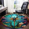 1PC Dragonfly StainedGlass Office Round Area Rug,  Mat Suitable ForOffice, Under Office Chairs Bedroom Living Room Home Decor, Room Deco
