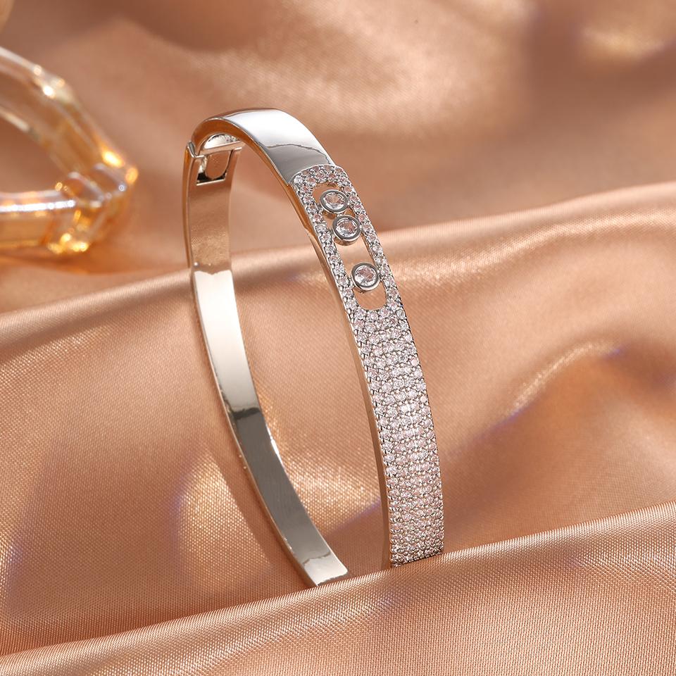 

ZAKOL Нишевый Дизайн Микропаве Кубический Цирконий Браслет Три Круглых Циркона Открывающийся Браслет-Защелка Модный Вечерний Циркон Подарок