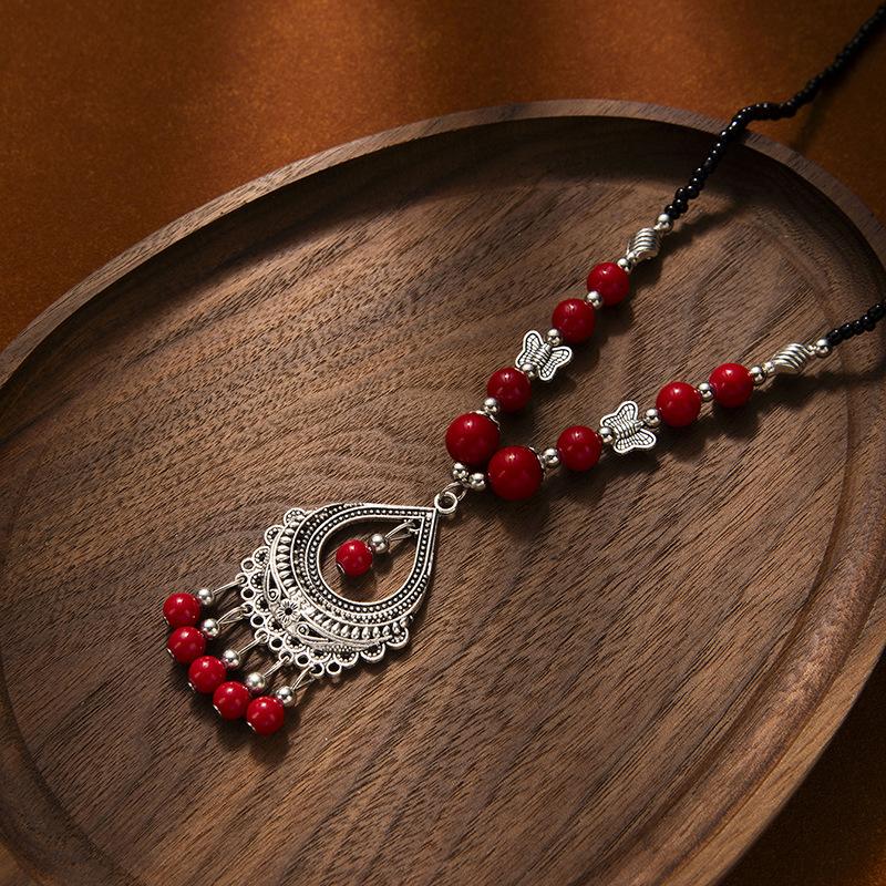 Turkey Bohemian Black Blue Stone Ethnic Coin Tassel Necklace Headdress Gypsy Boho Beach Choker Bib Head Chain For Women Partyd