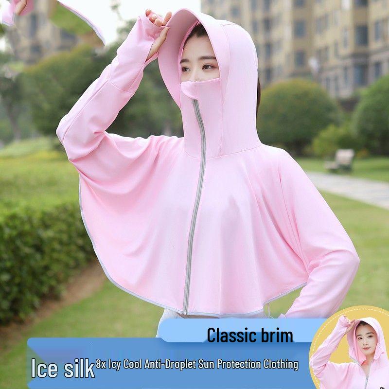 Ice Silk Women's Sun Protection Jacket - 2023 Summer UV-Resistant, Plus Size, Outdoor Sports with Large Brim