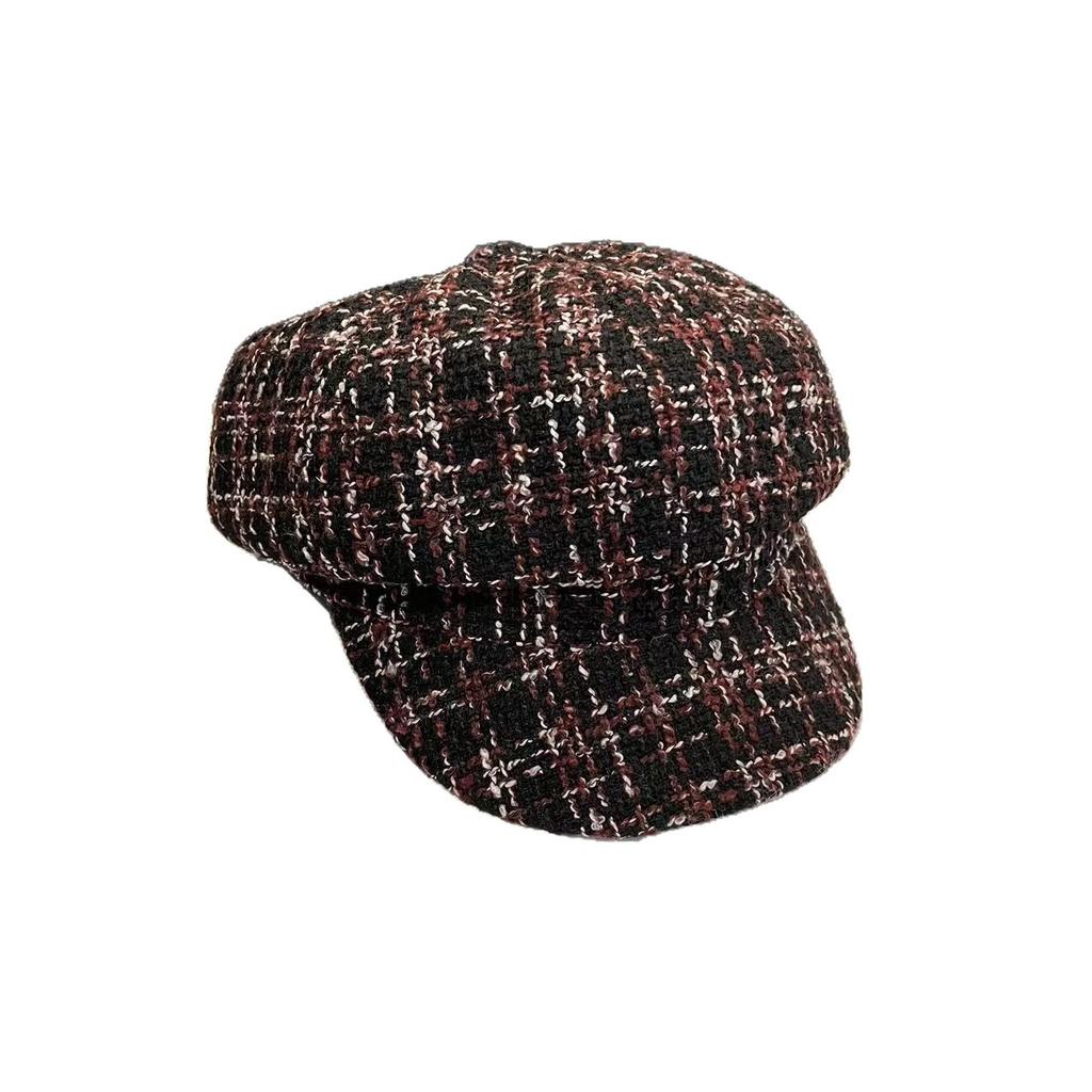 Autumn and Winter New Style Small Fragrant Tweed Octagonal Hat Fashionable Atmosphere  Small Newsboy Hat Duck Tongue Beret Hat  Trendy